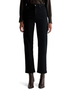 AG Jeans Rian Super High Rise Straight Jeans in Sulfur Black