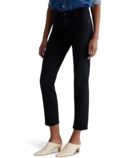 AG Jeans Mari Mid-Rise Slim Straight Crop Jeans in Sulfur Black